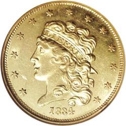 1834 $5 Plain 4 MS62 NGC