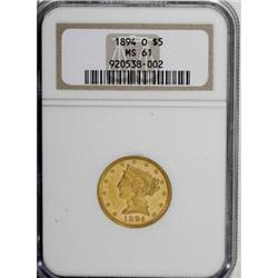 1894-O $5 MS61 NGC