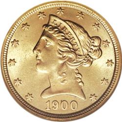 1900 $5 MS65 NGC