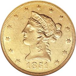 1851-O $10 AU55 NGC