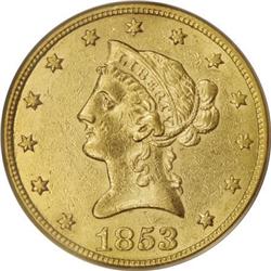 1853/2 $10 AU55 PCGS