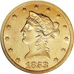 1853/2 $10 AU58 NGC