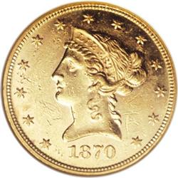 1870 $10 AU55 NGC.