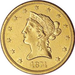 1874-S $10 AU55 Uncertified