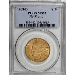 1908-D $10 No Motto MS62 PCGS