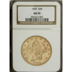 1853 $20 AU55 NGC