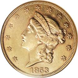 1853/2 $20 AU55 NGC