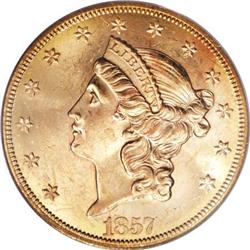 1857-S $20 Bold S MS61 PCGS