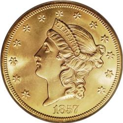 1857-S $20 Bold S MS63 PCGS