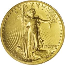 1907 $20 High Relief, Wire Rim--Rim Filed--NCS.