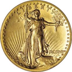 1907 $20 High Relief, Wire Rim MS60 Uncertified