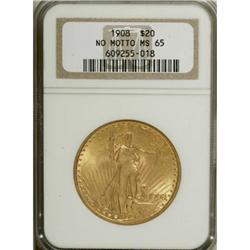 1908 $20 No Motto MS65 NGC