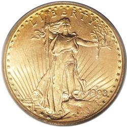 1908-D $20 No Motto MS65 PCGS