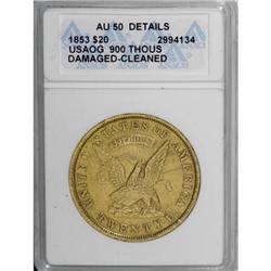 1853 Assay Office $20 AU50 Details ANACS