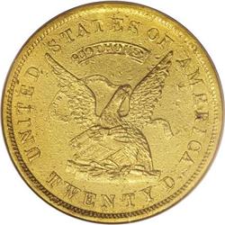 1853 $20 Assay 900. AU Details, Whizzed NCS.