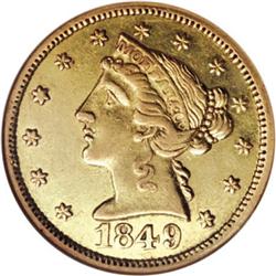 1849 $5 Moffat & Co. Five Dollar AU58 NGC