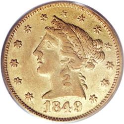 1849 $5 Moffat & Co. Five Dollar AU58 PCGS