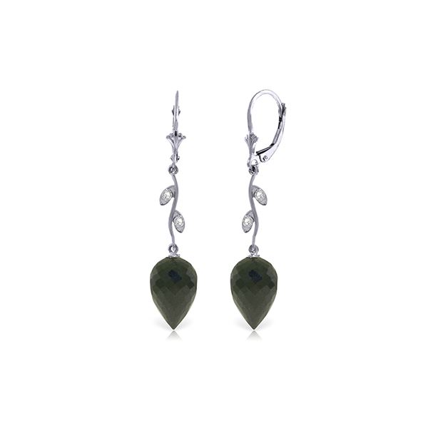 Genuine 24.52 ctw Black Spinel & Diamond Earrings 14KT White Gold - REF-49V8W