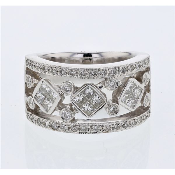 Natural 1.12 CTW Princess Diamond Ring 18K White Gold - REF-240F3M