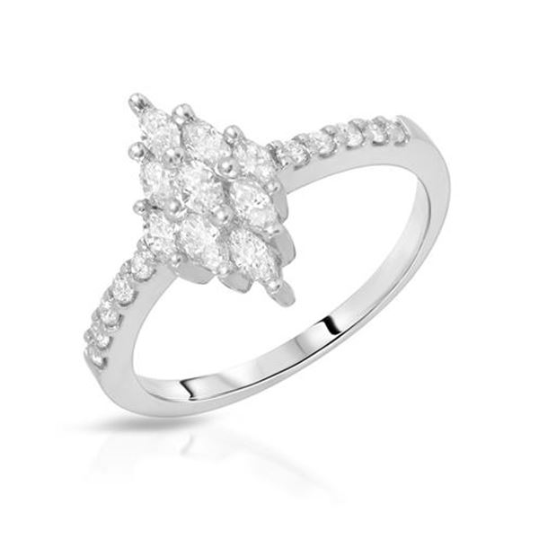 Natural 0.61 CTW Marquise & Diamond Ring 14K White Gold - REF-74W7H