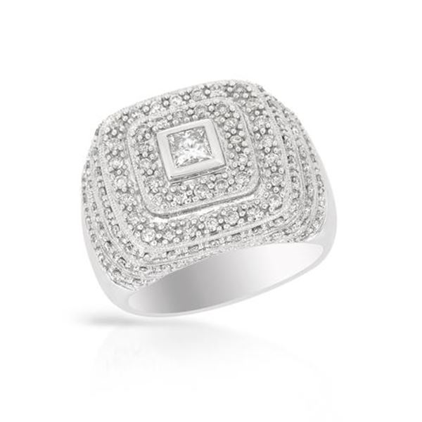 Natural 1.15 CTW Diamond & Princess Diamond Ring 14K White Gold - REF-167K4R