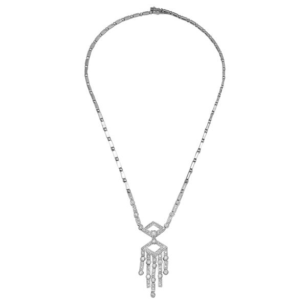 Natural 1.45 CTW Diamond Necklace 18K White Gold - REF-353F7M