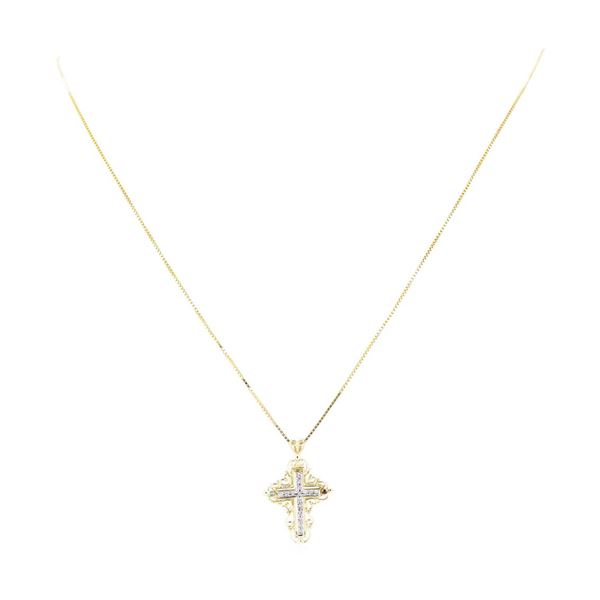 0.18 ctw Diamond Cross Pendant with Chain - 14KT Yellow and White Gold