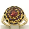 Image 4 : Vintage 14k Yellow Gold 1.5 ctw Round Garnet & Black Enamel Champleve Flower Rin