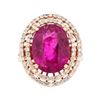 Image 2 : 8.69 ctw Oval Mixed Rubellite And Round Brilliant Cut Diamond Ring - 14KT Rose G