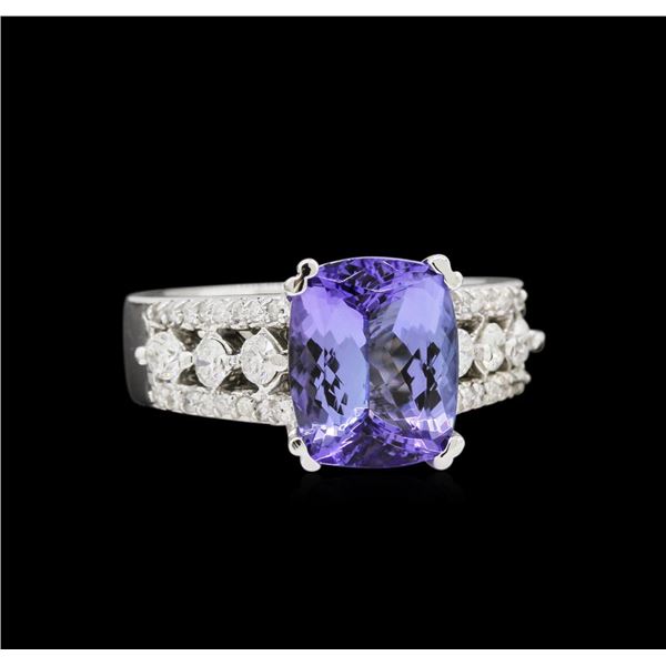 4.36 ctw Tanzanite and Diamond Ring - 14KT White Gold
