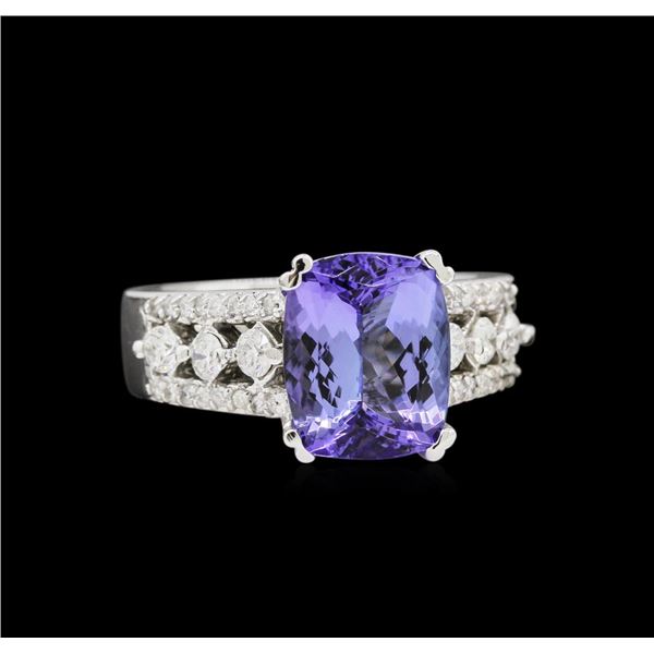 4.36 ctw Tanzanite and Diamond Ring - 14KT White Gold