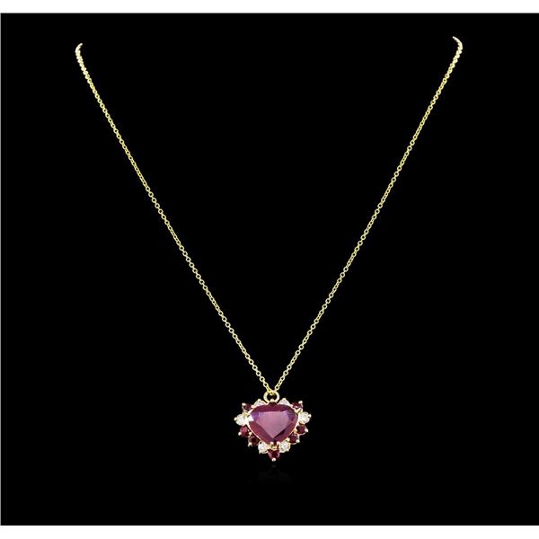 5.29 ctw Ruby and Diamond Pendant - 14KT Yellow Gold