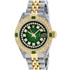 Image 2 : Rolex Ladies 2 Tone Green Vignette Diamond Lugs & Emerald Datejust Wriswatch