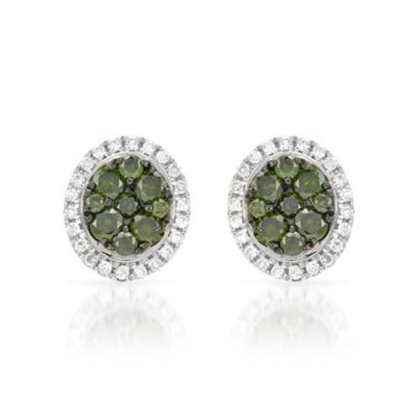 14k White Gold 0.47CTW Diamond and Green Dia Earrings, (SI/H)