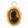 Image 1 : Vintage 14k Gold Carved Brown Agate Trojan Twisted Wire Frame Pin Brooch Pendant