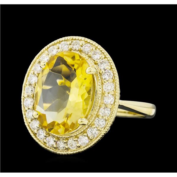 4.22 ctw Citrine Quartz  and Diamond Ring - 14KT Yellow  Gold