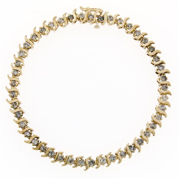 10K Yellow Gold 1.80 ctw 7.75" Round Brilliant Diamond "S" Link Tennis Bracelet