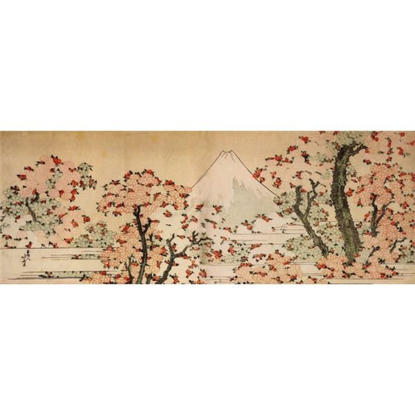 Hokusai - Mount Fuji Behind Cherry Trees and Flowers