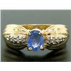 Image 2 : Ribbed 14k Yellow Gold 1.10 ctw Oval Tanzanite Solitaire & Round Diamond Ring