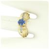 Image 5 : Ribbed 14k Yellow Gold 1.10 ctw Oval Tanzanite Solitaire & Round Diamond Ring