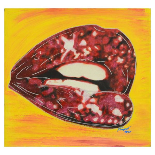 Ringo Daniel Funes, "Liberty Lips" One-of-a-Kind Mixed Media on Canvas, Hand Sig