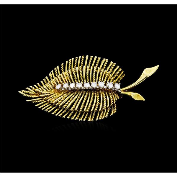 0.30 ctw Diamond Leaf Motif Pin - 14KT Yellow Gold
