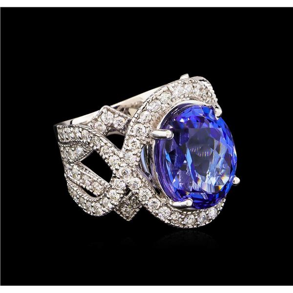 12.92 ctw Tanzanite and Diamond Ring - 14KT White Gold