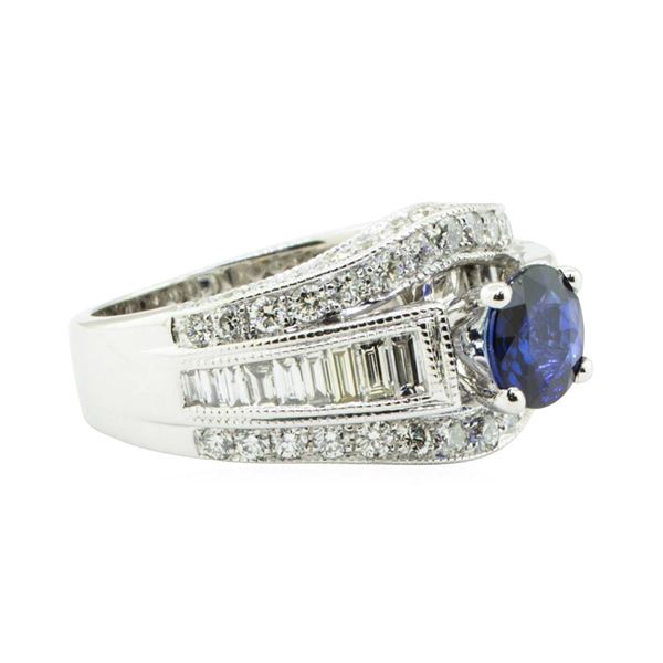2.49 ctw Round Brilliant Blue Sapphire And Diamond Ring - 14KT White Gold