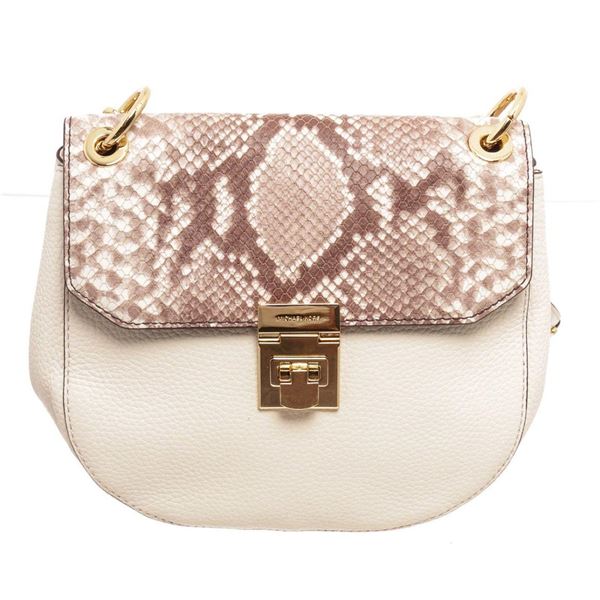 Michael Kors White Brown Cecelia Saddle Cross Body Bag