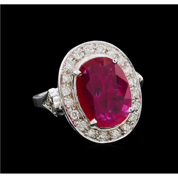 GIA Cert 4.07 ctw Ruby and Diamond Ring - 14KT White Gold