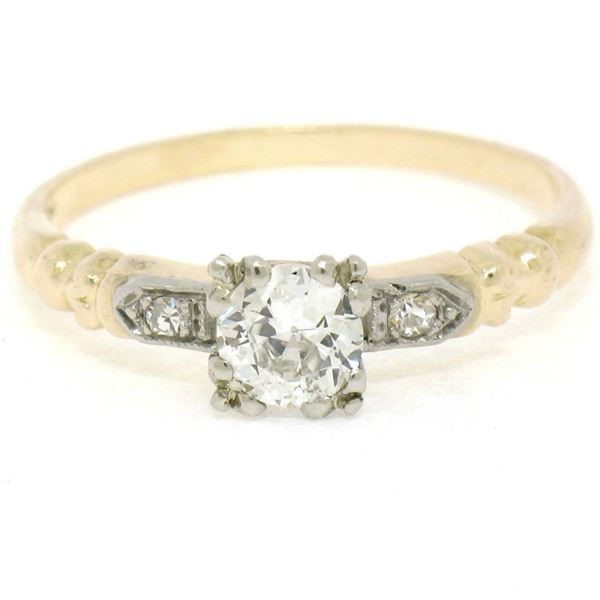 Antique 14K Two Tone Gold 0.54 ctw European Cut Diamond Solitaire Engagement Rin