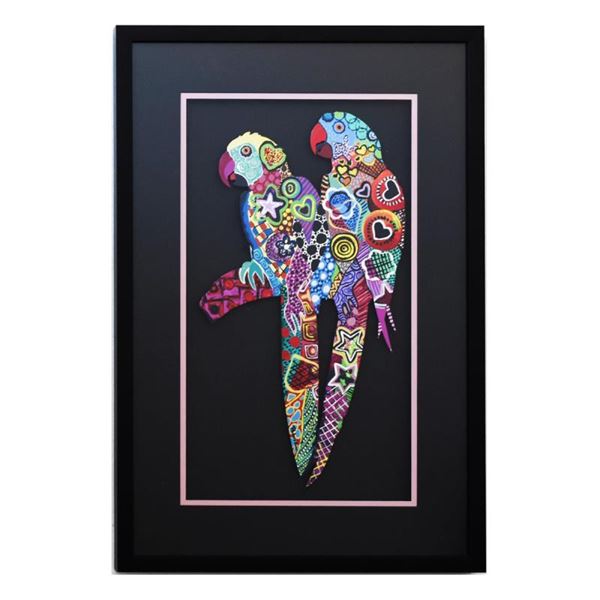 Patricia Govezensky, "Two Parrots XI" Framed Original Painting on Laser Cut Stee