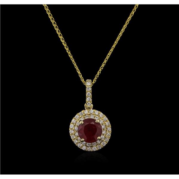 2.24 ctw Ruby and Diamond Pendant With Chain - 14KT Yellow Gold