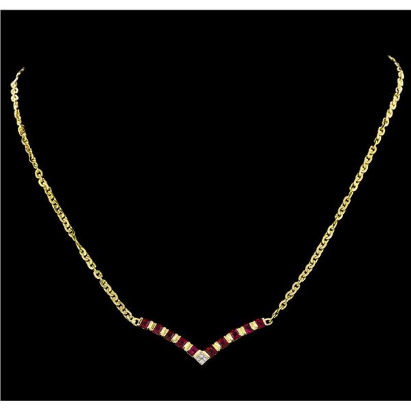 1.70 ctw Ruby and Diamond Necklace - 18KT Yellow Gold